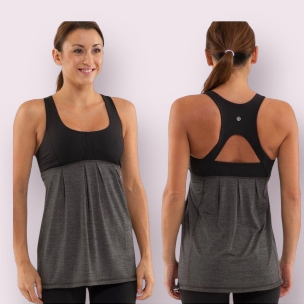 lululemon Run Your Heart Out Tank Top Black‎ Gray Built-In Bra Size 4